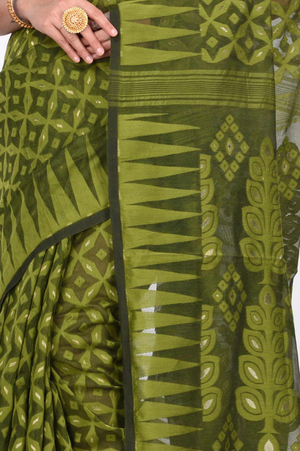 Green Pure Cotton Minakari_Jmdni Jamdani Saree (698)